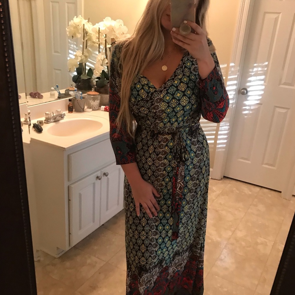 Long fitted pattern dress